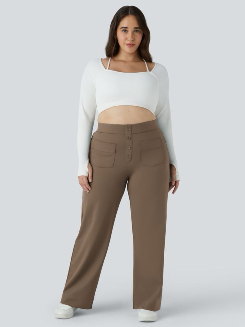 HALARA DayStretch High Waisted Pockets Straight Leg Casual Plus Size Pants | 1X
